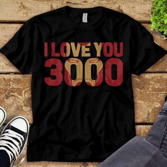 Marvel Avengers Endgame Iron Man I Love You 3000 Text Fill Unisex Adult T-shirt - Picture 1 of 2